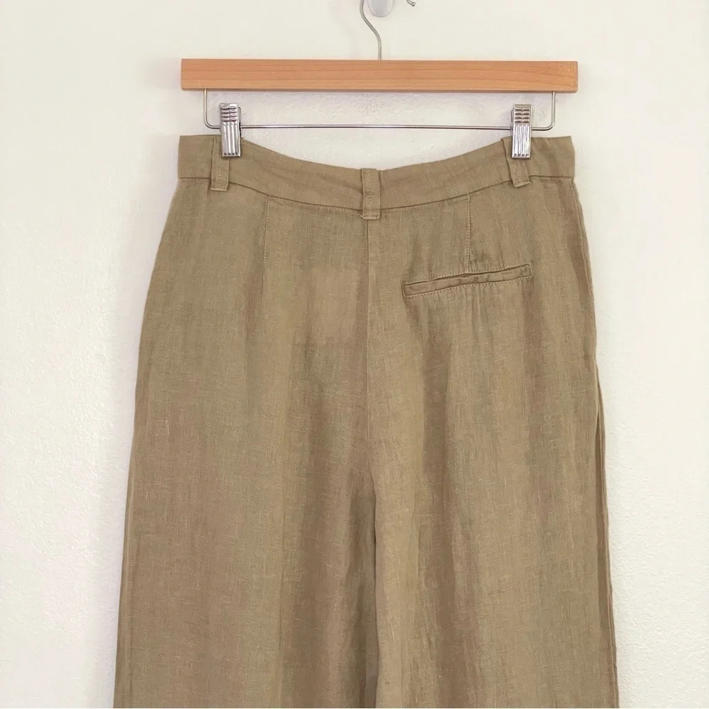 NWT Zara Relaxed Linen Wide Leg Crop Trouser Pleat Front Pant Khaki Tan Small